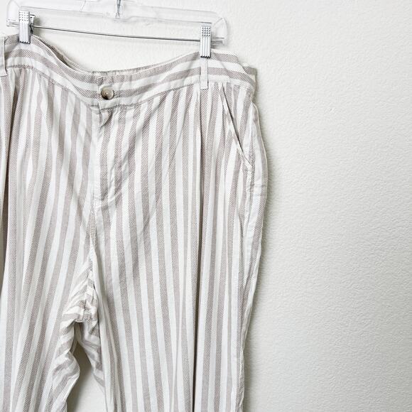 [Torrid] Tan Cream Linen Blend Striped Wide Leg Pants High Rise Casual Size 24 - Picture 7 of 12